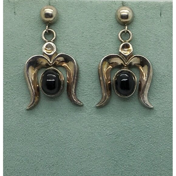Taxco Sterling  Silver Black Onyx Earrings Mid Century Modern Modernist TA -11 - Picture 2 of 4